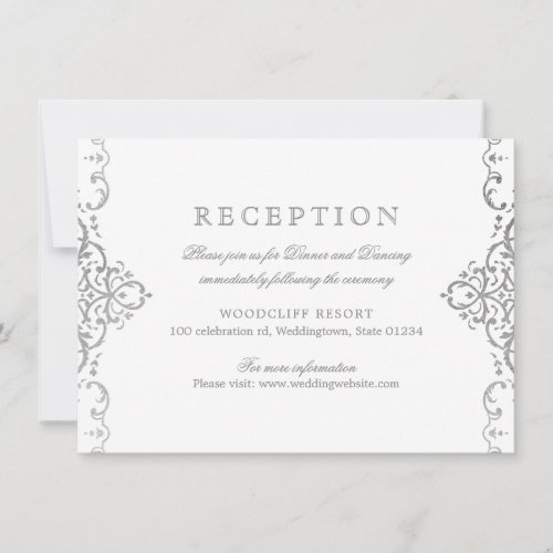 Silver elegant ornate vintage wedding reception invitation