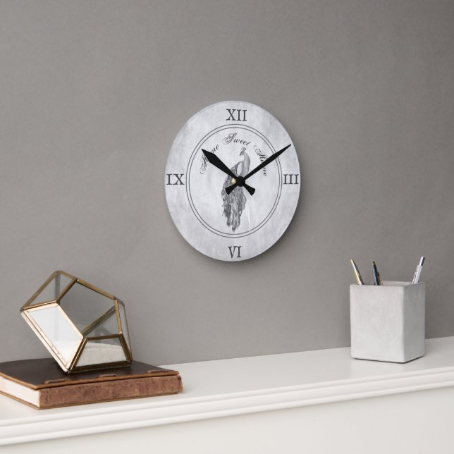Silver Elegant Peacock Acrylic Wall Clock (Office)