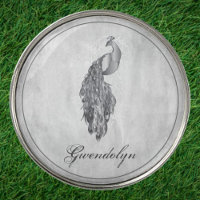 Silver Elegant Peacock Golf Ball Marker