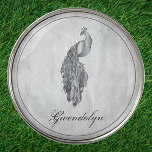 Silver Elegant Peacock Golf Ball Marker