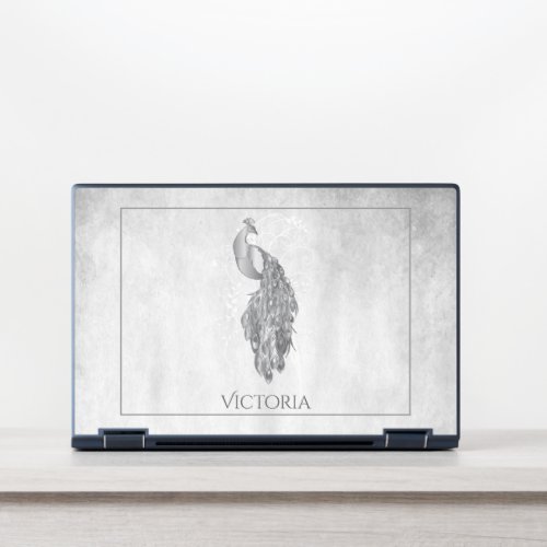 Silver Elegant Peacock Personalized HP Laptop Skin