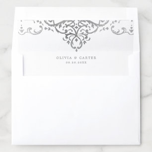 Silver elegant romantic ornate vintage wedding envelope liner