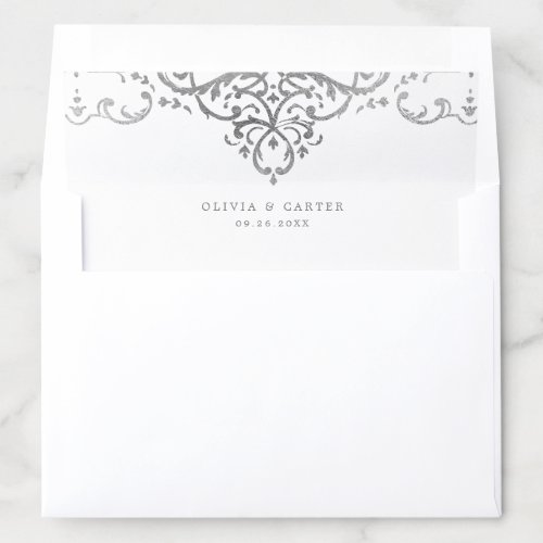 Silver elegant romantic ornate vintage wedding envelope liner