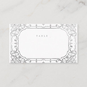 Silver elegant romantic ornate vintage wedding place card