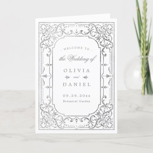 Silver elegant romantic ornate vintage wedding program