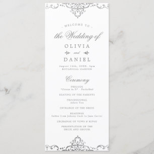 Silver elegant romantic ornate vintage wedding program