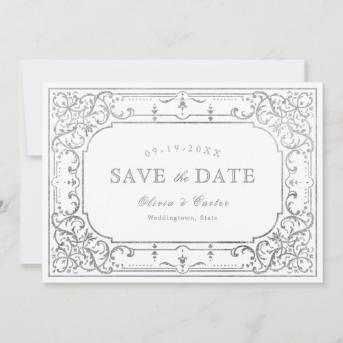 Silver elegant romantic ornate vintage wedding save the date