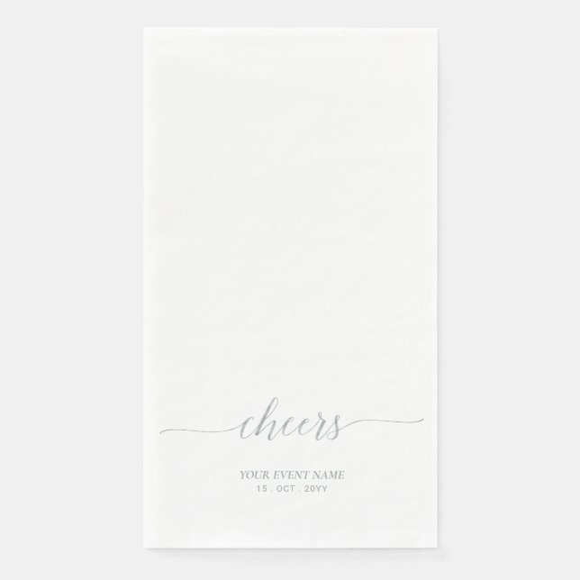 Silver Elegant Simple Script Cheers Event Party Paper Guest Towels (Front)