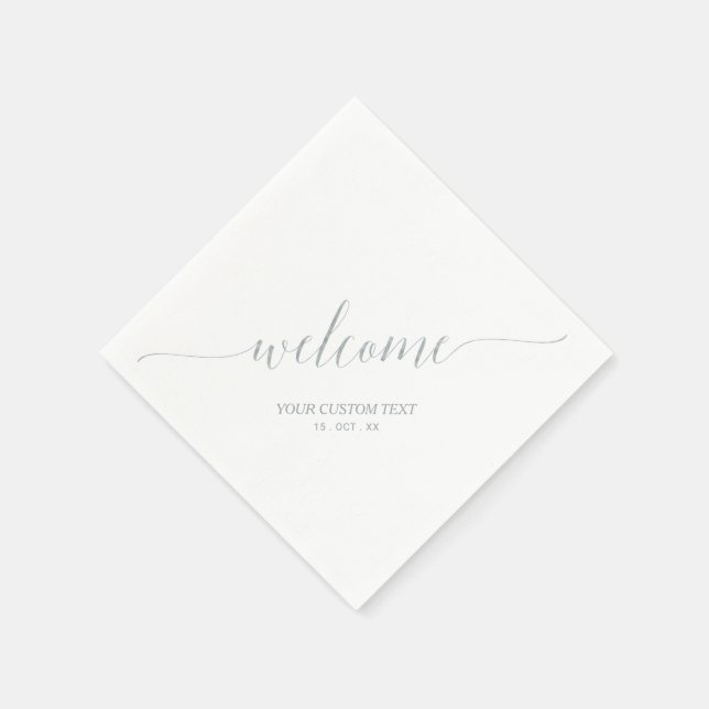 Silver Elegant Stylish Lettering Welcome Party Napkins (Corner)