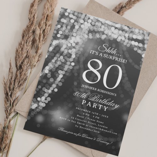 Silver | Elegant Surprise 80th Birthday Party  Invitation