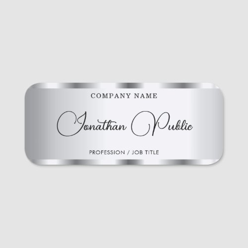 Silver Elegant Typography Script Text Template Name Tag