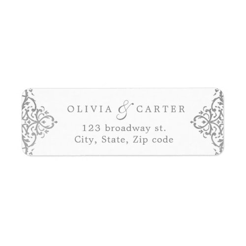 Silver elegant vintage wedding return address  label