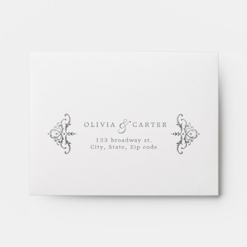 Silver elegant vintage wedding RSVP Envelope
