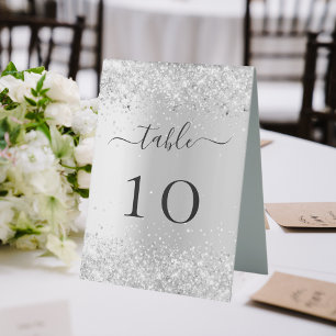 Silver elegant wedding table number tent