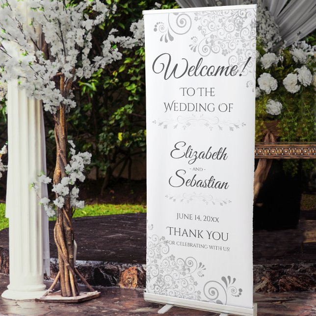 Silver Elegant Wedding Welcome Retractable Banner (Creator Uploaded)
