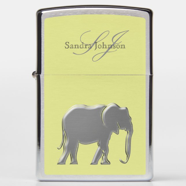 Silver Elephant Monogram Zippo Lighter (Front)