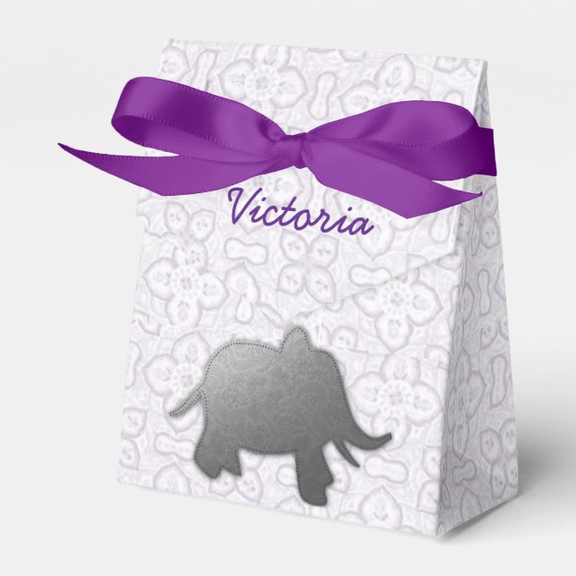 silver elephant - white favor box (Front Side)