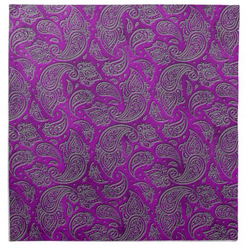 Silver embossed Paisley pattern on purple glass Cloth Napkin