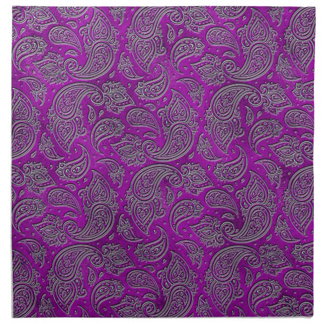 Silver embossed Paisley pattern on purple glass Cloth Napkin (Front)