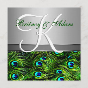 Silver & Emerald Green Peacock Wedding Invitations
