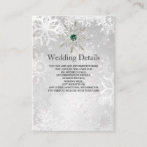 silver Emerald Green snowflakes Wedding  Enclosure Card