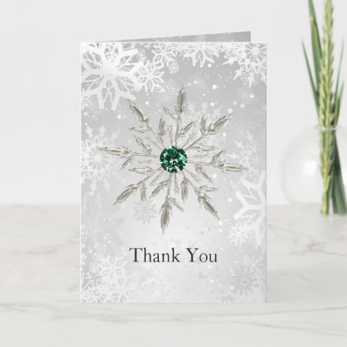 silver emerald green snowflakes wedding Thank You