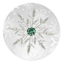 silver emerald green snowflakes winter wedding classic round sticker