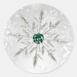 silver emerald green snowflakes winter wedding classic round sticker