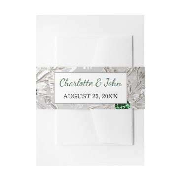 silver emerald green snowflakes winter Wedding  Invitation Belly Band