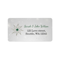 silver emerald green snowflakes winter wedding label