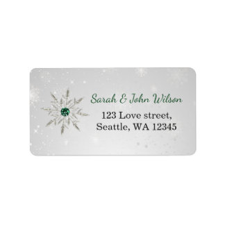 silver emerald green snowflakes winter wedding label
