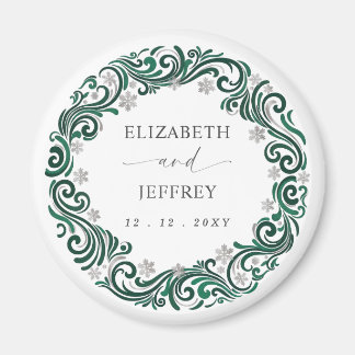 Silver Emerald Green Snowflakes Winter Wedding Magnet