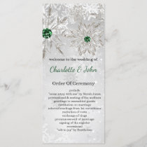 silver Emerald Green snowflakes winter wedding Program