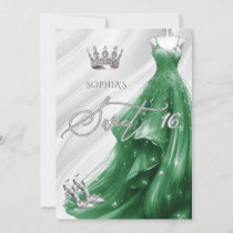 Silver Emerald Green Sparkle Dress Sweet 16 Invitation