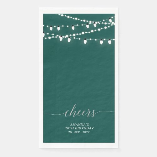 Silver Emerald Green String Light Lettering Cheers Paper Guest Towels