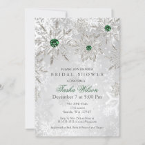 Silver Emerald Snowflakes Winter Bridal Shower Invitation