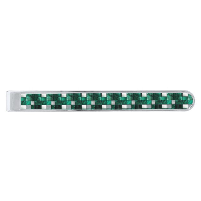 Silver Emerald Square Silver Finish Tie Bar (Front)