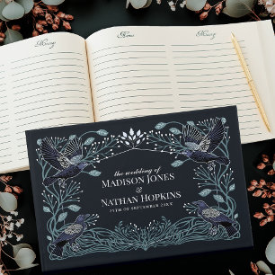 Silver Enchanted Gothic Raven Floral Wedding Guest Book