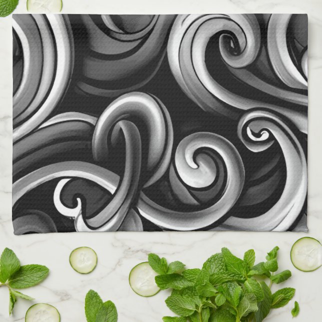 Silver Energy Swirls  Kitchen Towel (Folded)