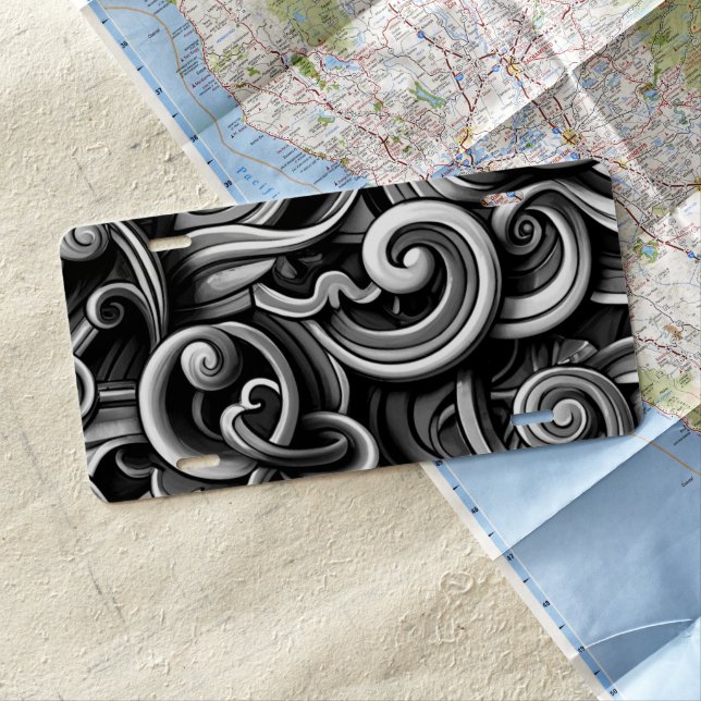 Silver Energy Swirls  License Plate (In Situ)