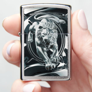 Silver Engraved Crawling Lion Zippo Lighter