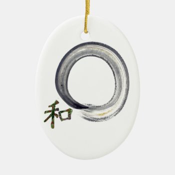 Silver Enso With Kanji - Harmony Ceramic Ornament by Zen_Ink at Zazzle
