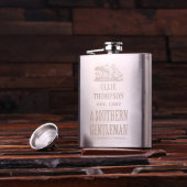 Silver Etched 7 oz. Stainless Steel Whiskey Flask (Front)