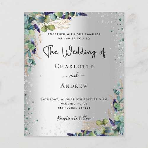 Silver eucalyptus budget wedding invitation flyer