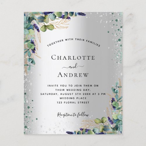 Silver eucalyptus budget wedding invitation flyer