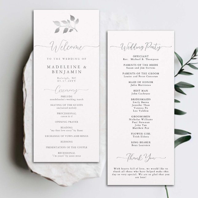 Silver Eucalyptus Elegant Formal Wedding Program (formal wedding ceremony program elegant silver eucalyptus greenery foliage modern classic botanical)