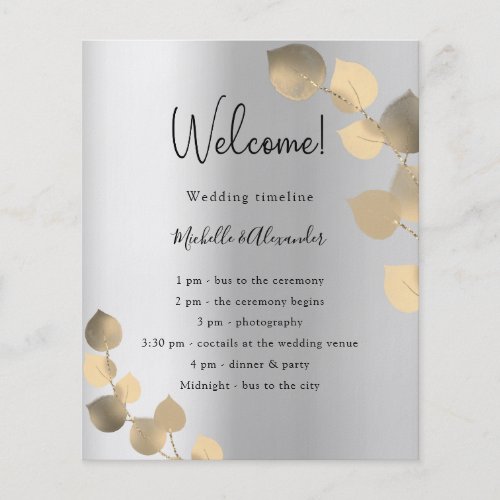 Silver eucalyptus golden wedding program budget flyer