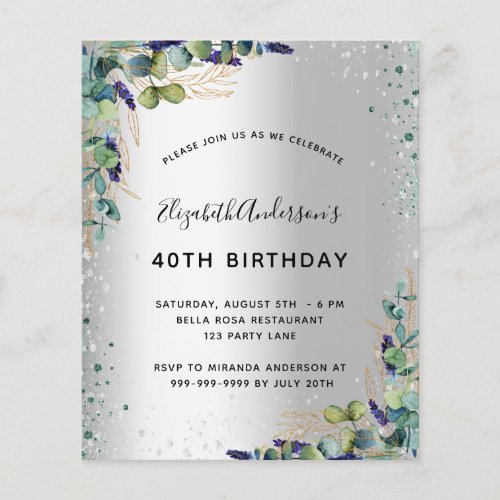 Silver eucalyptus greenery birthday invitation