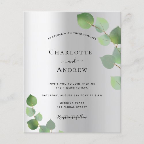 Silver eucalyptus greenery modern budget wedding flyer