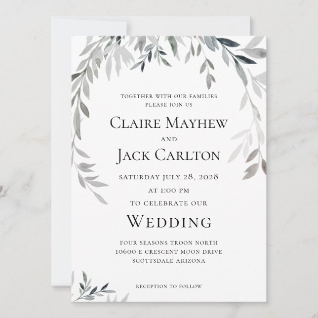 Silver Eucalyptus Greenery Wedding 2 Invitation (Front)